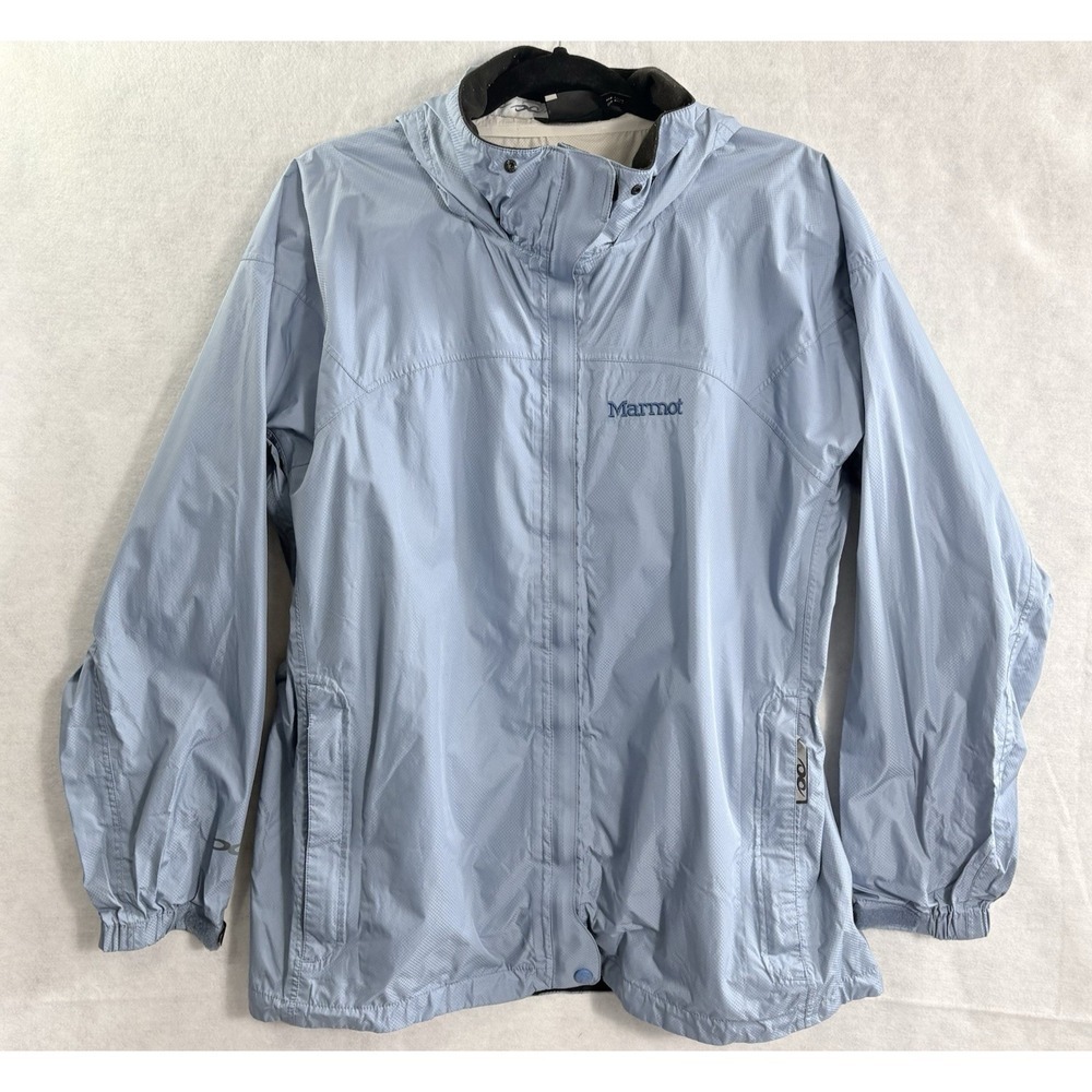 MARMOT Women PreCip Water-Resistant Full Zip Hood Rain Jacket‎ Sz XL Blue 4a-8